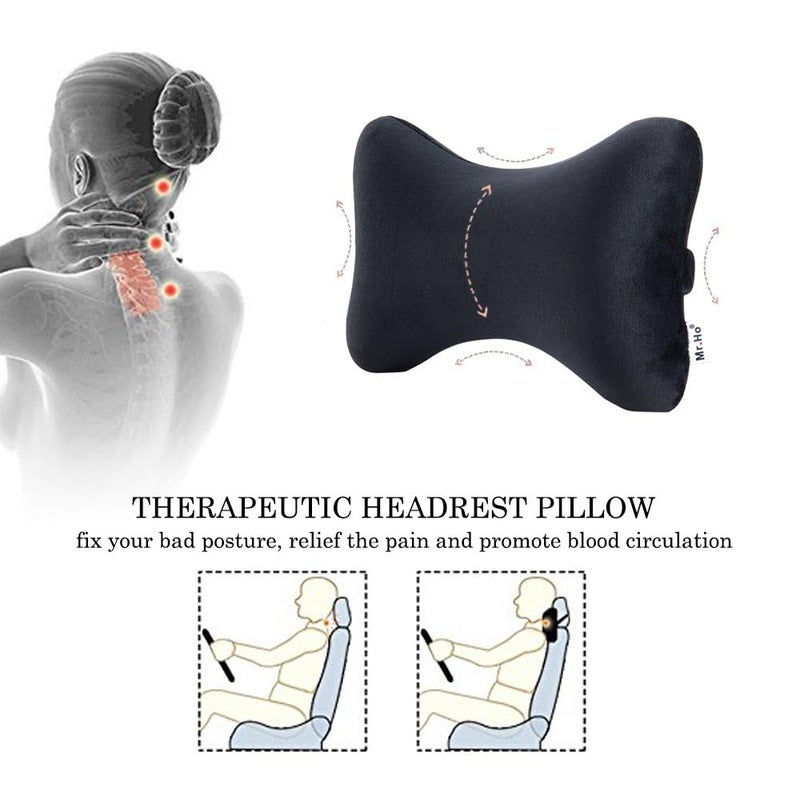 Mr.Ho Car Memory Foam Neck Pillow with Premium Velour Washable Removable Pillow Case for for Car, Travel, Home and Office (Black) - Image 4